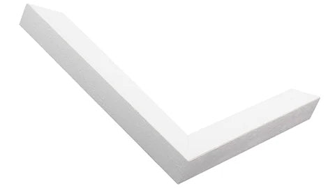 Corner of the white stained wood frame, with the grain showing through