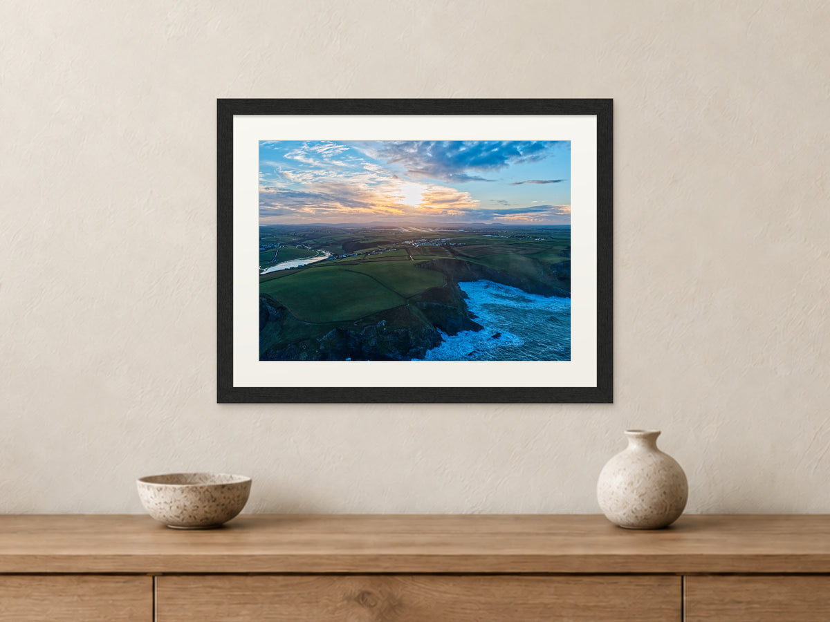 Flooded Winter Sunrise — Newquay Airport — A3 framed, 22mm black stained frame and 35mm mount. Closer product view.