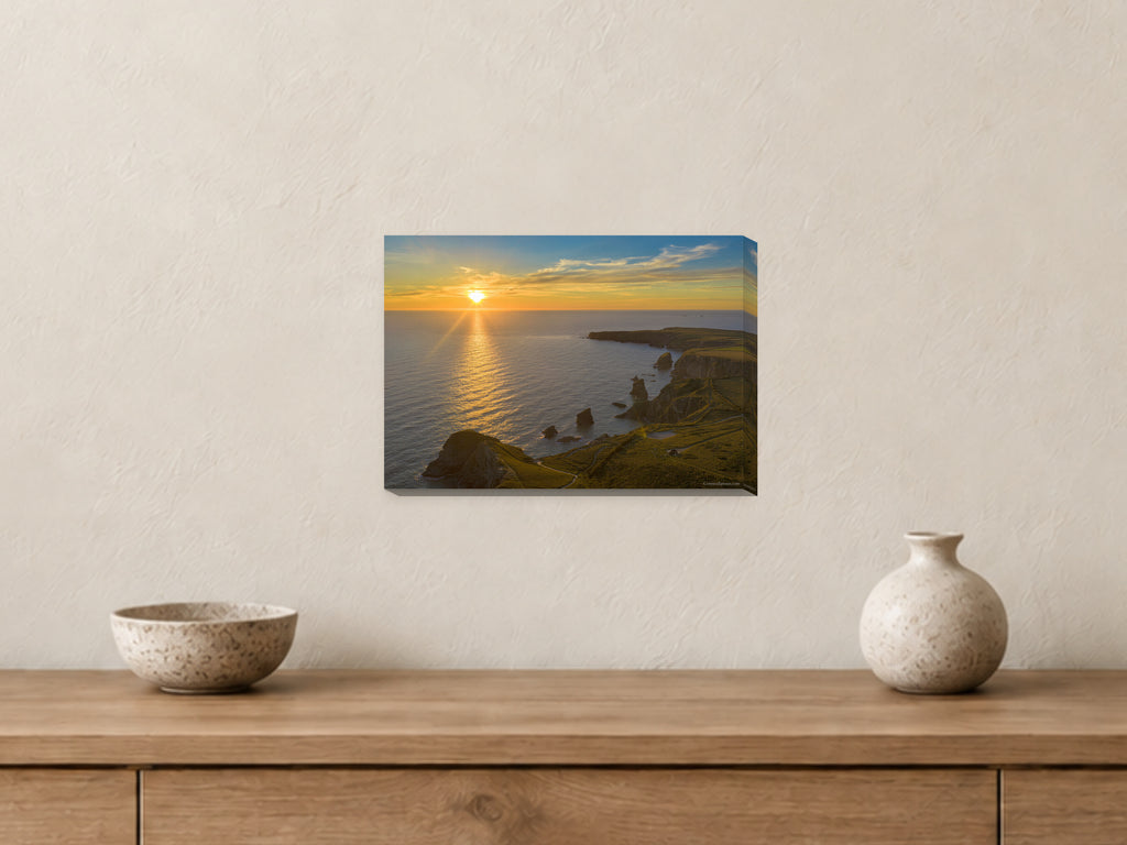 Bedruthan Steps — High Tide Sunset — A4 canvas, 38mm-deep canvas with mirrored edges. Closer product view.
