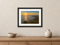 Bedruthan Steps — High Tide Sunset — A4 framed, 22mm black stained frame and 35mm mount. Closer product view.