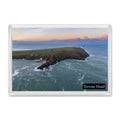 Trevose Head fridge magnet showing the lighthouse and Padstow lifeboat station beneath a soft red and yellow winter sky
