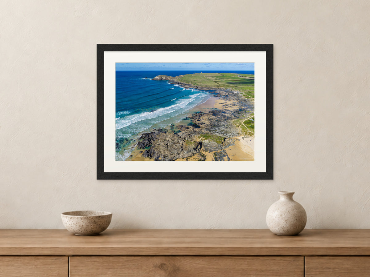 Booby’s Bay — Autumn Surf Below Trevose Head — A3 framed, 22mm black stained frame and 35mm mount. Closer product view.