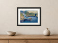 Boscastle Harbour — Entrance Between the Headlands — A4 framed, 22mm black stained frame and 35mm mount. Closer product view.