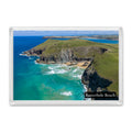 Butterhole Beach fridge magnet showing the cliff-backed cove at low tide with Stepper Point Daymark and Polzeath beyond