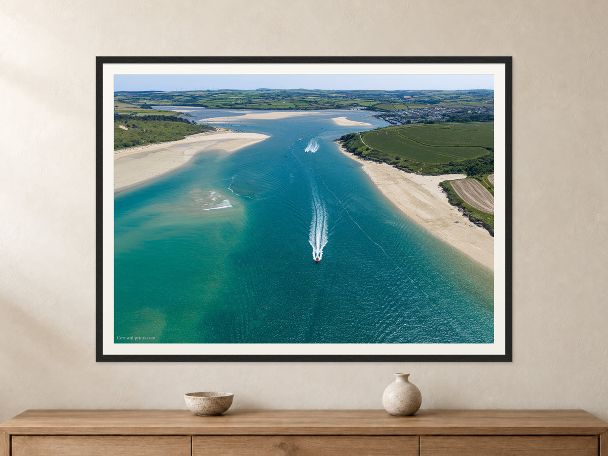 Camel Estuary — Summer Passage — A0 framed, 22mm black stained frame and 35mm mount. Closer product view.