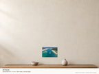 Camel Estuary — Summer Passage — A4 canvas, 38mm-deep canvas with mirrored edges. Illustrative room scale and dimensions.