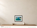 Camel Estuary — Summer Passage — A4 framed, 22mm black stained frame and 35mm mount. Illustrative room scale and dimensions.