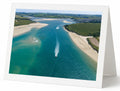 Premium A5 greeting card showing boats travelling through the blue Camel Estuary