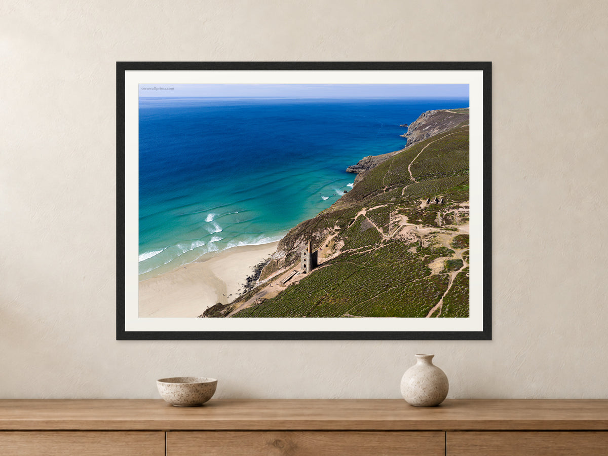 Wheal Coates — Mining History Above the Atlantic — A1 framed, 22mm black stained frame and 35mm mount. Closer product view.