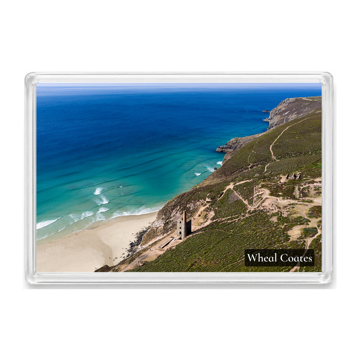 Wheal Coates fridge magnet showing the engine house on the cliff edge above the deep blue Atlantic