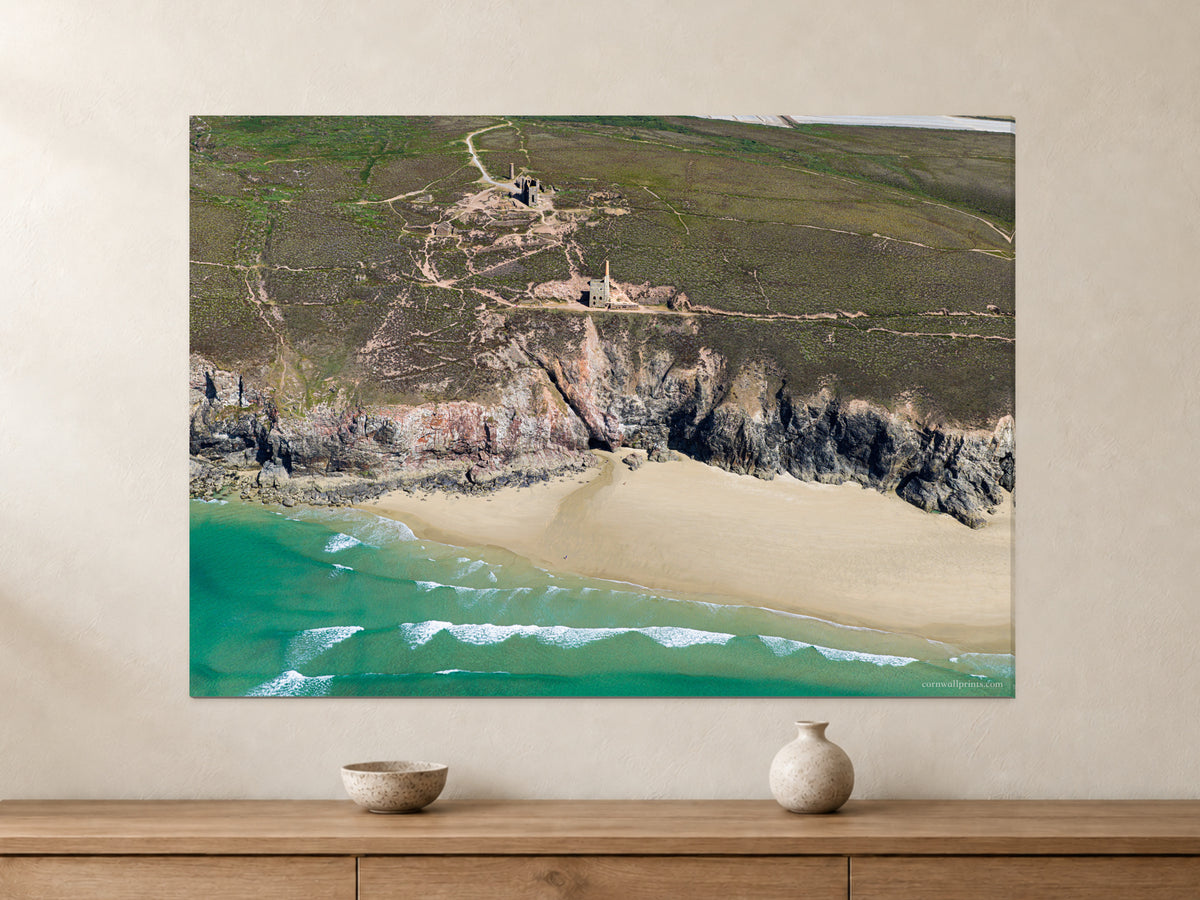 Wheal Coates — Clifftop Mine Above the Sea — A0 canvas, 22mm canvas with mirrored edges. Closer product view.