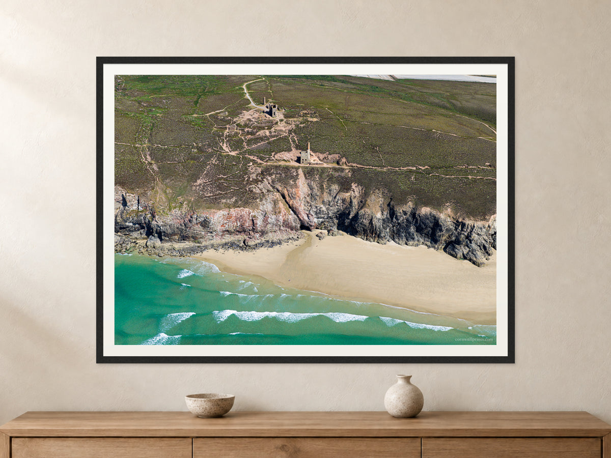 Wheal Coates — Clifftop Mine Above the Sea — A0 framed, 22mm black stained frame and 35mm mount. Closer product view.