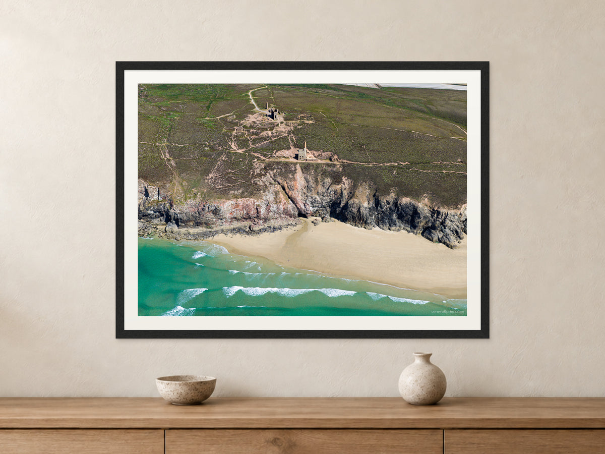 Wheal Coates — Clifftop Mine Above the Sea — A1 framed, 22mm black stained frame and 35mm mount. Closer product view.