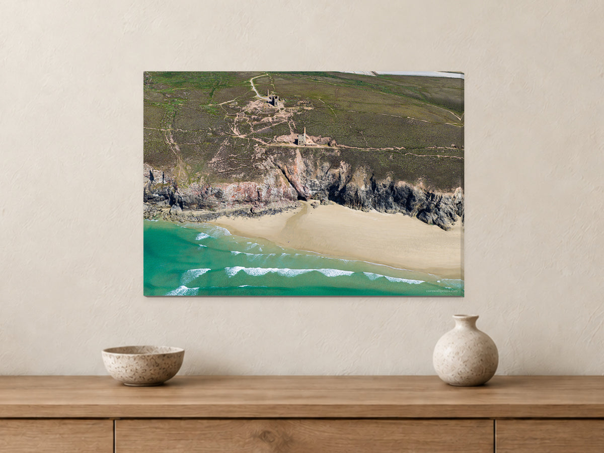 Wheal Coates — Clifftop Mine Above the Sea — A2 canvas, 22mm canvas with mirrored edges. Closer product view.