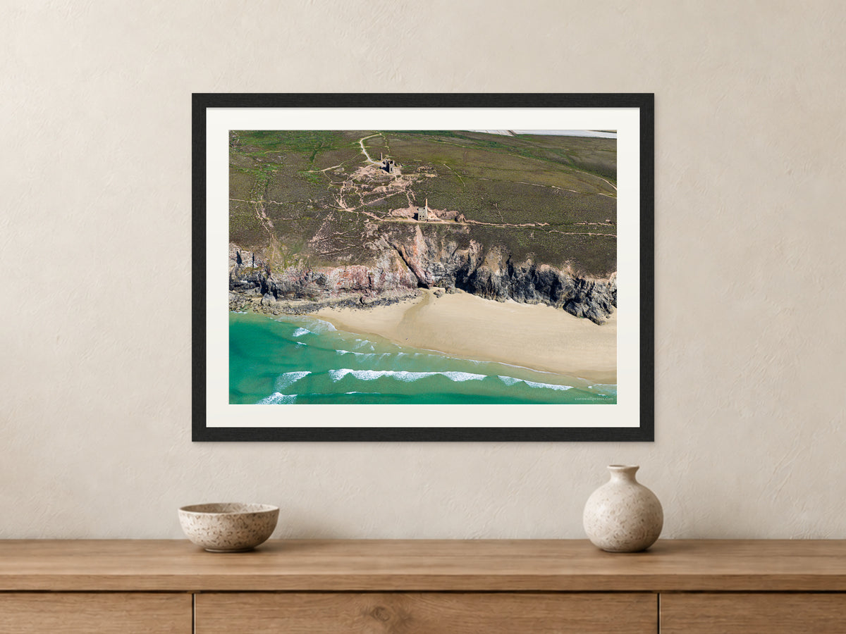 Wheal Coates — Clifftop Mine Above the Sea — A2 framed, 22mm black stained frame and 35mm mount. Closer product view.