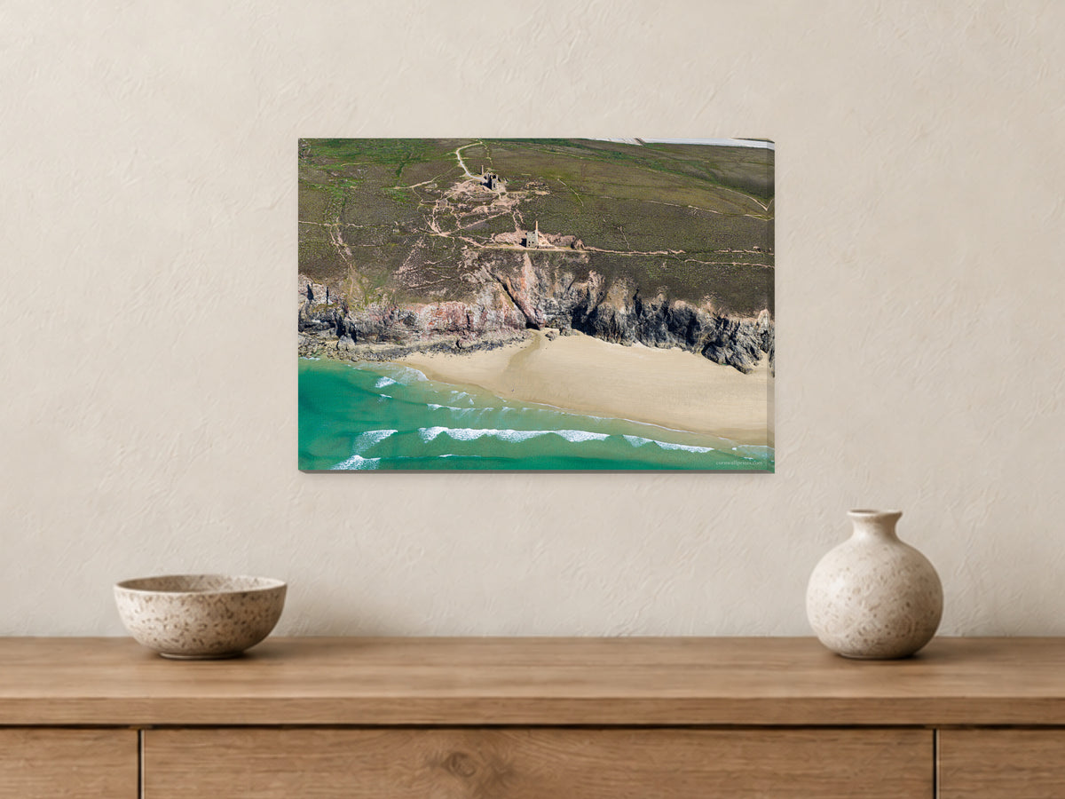 Wheal Coates — Clifftop Mine Above the Sea — A3 canvas, 22mm canvas with mirrored edges. Closer product view.