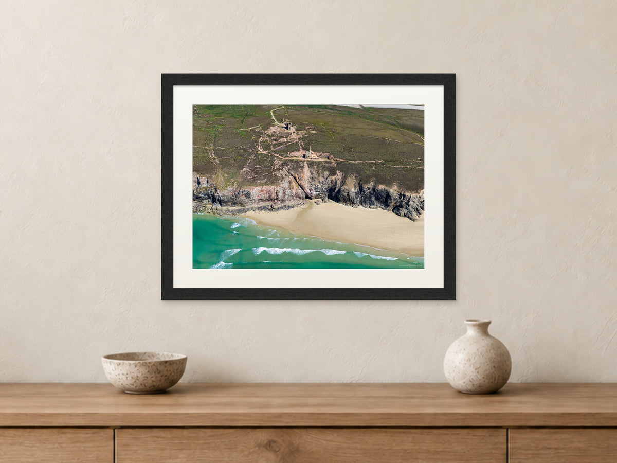 Wheal Coates — Clifftop Mine Above the Sea — A3 framed, 22mm black stained frame and 35mm mount. Closer product view.