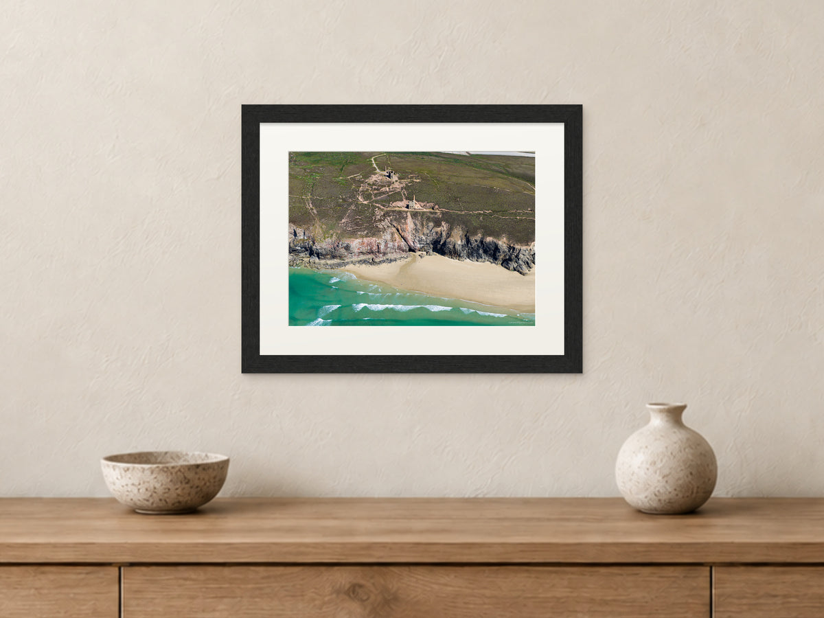 Wheal Coates — Clifftop Mine Above the Sea — A4 framed, 22mm black stained frame and 35mm mount. Closer product view.