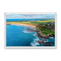 Constantine Bay fridge magnet showing Constantine Reef in the foreground, green grass banks and deep Atlantic water