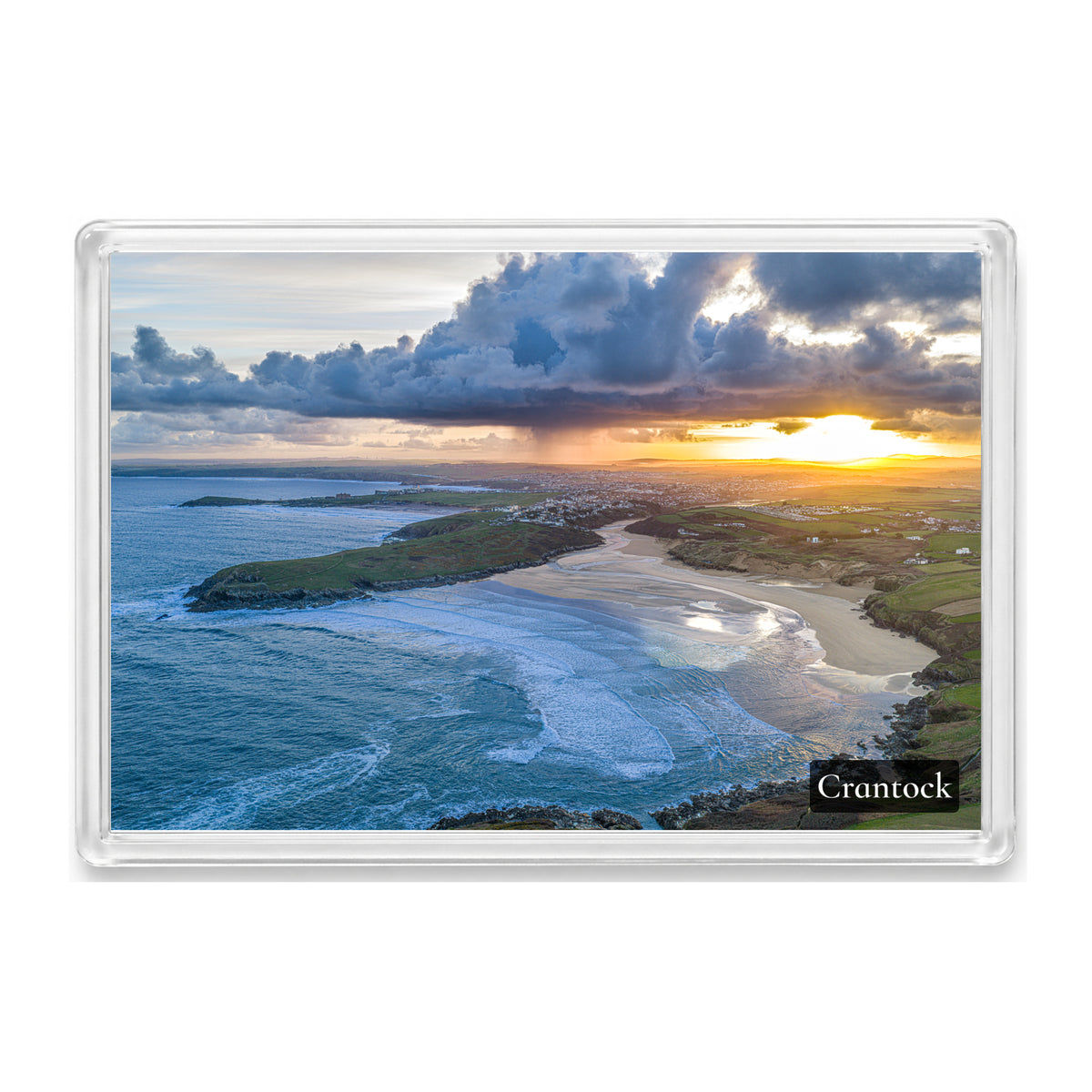 Crantock fridge magnet showing Crantock Beach and the Gannel Estuary with Pentire Point East, Fistral and Newquay’s beaches beyond