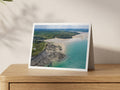 Premium A5 greeting card showing turquoise water and sandbanks at Daymer Bay at low tide