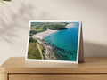 Premium A5 greeting card showing Daymer Bay, Brea Hill and clear summer water