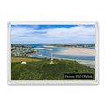 Dennis Hill Obelisk fridge magnet showing the granite obelisk with the low-tide Camel Estuary and Atlantic beyond under blue sky