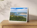 Premium A5 greeting card showing Dennis Hill Obelisk above the Camel Estuary at low tide