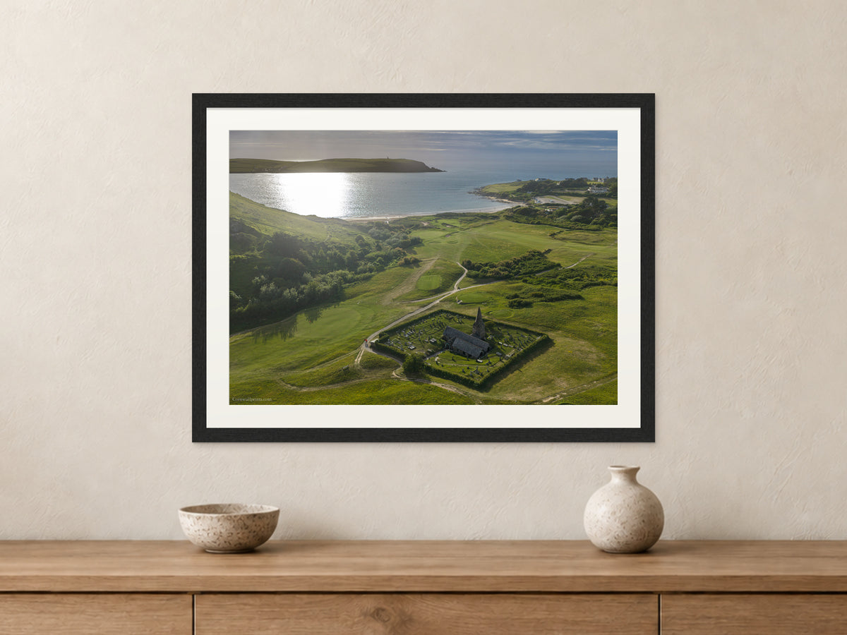 St Enodoc Church & the Camel Estuary — A2 framed, 22mm black stained frame and 35mm mount. Closer product view.
