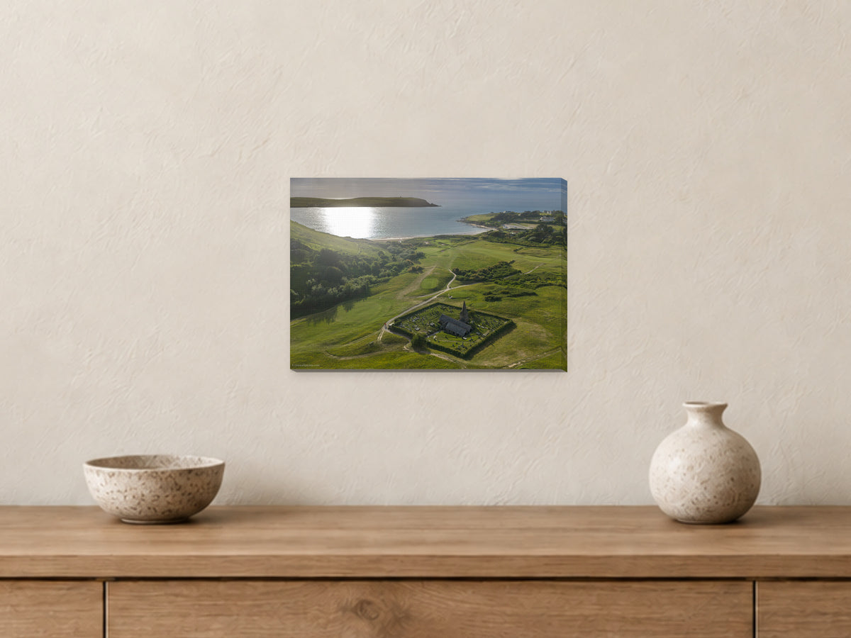 St Enodoc Church & the Camel Estuary — A4 canvas, 22mm canvas with mirrored edges. Closer product view.