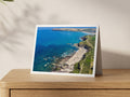 Premium A5 greeting card showing Greenaway Beach rock pools with Polzeath and the Atlantic beyond