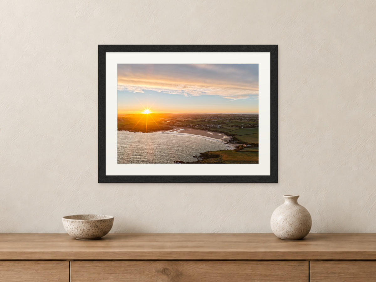Sunrays Over Harlyn Bay — A3 framed, 22mm black stained frame and 35mm mount. Closer product view.
