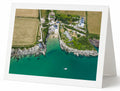 Premium A5 greeting card showing Hawker’s Cove at high tide with a single boat