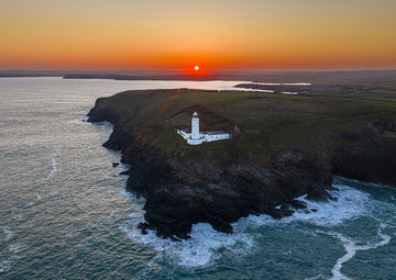 Trevose Head Lighthouse at Sunrise — aerial Cornwall photography print