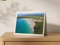 Premium A5 greeting card showing the dunes and beach of Holywell Bay looking north towards Newquay