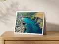 Premium A5 greeting card showing Port Isaac harbour at high tide with moored boats and village rooftops