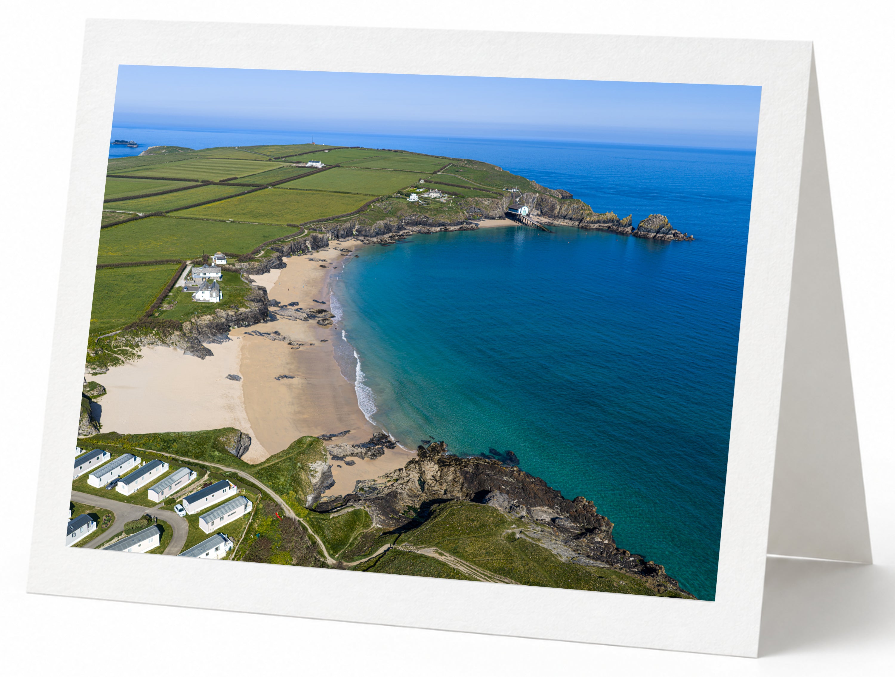 Premium A5 greeting card showing Mother Ivey’s Bay and Padstow Lifeboat Station
