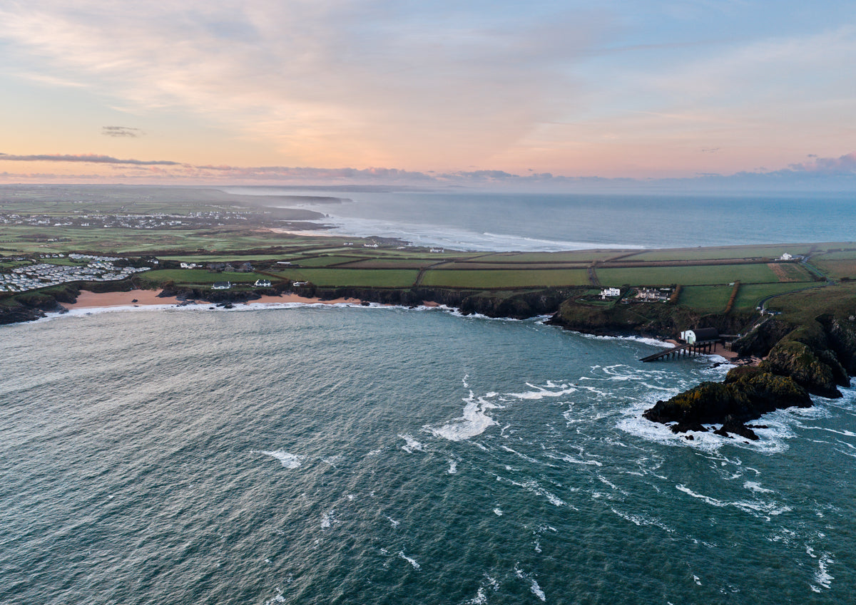 Sunrise at Mother Ivey’s Bay Toward Constantine & Newquay — centred A-series photograph, unframed print preview.