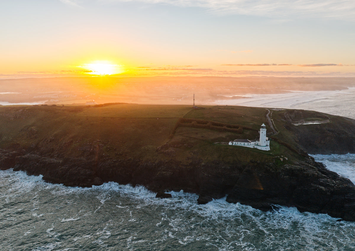 Trevose Head Lighthouse — West View in Sea Mist — centred A-series photograph, unframed print preview.