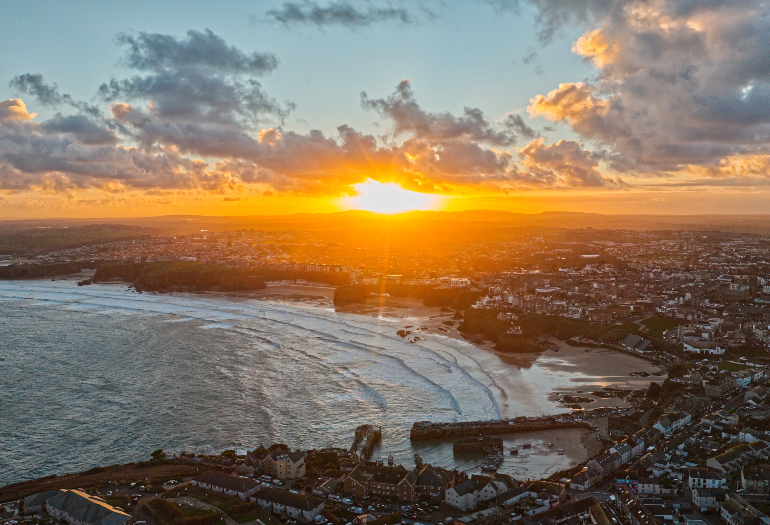 Newquay at Sunrise — Town Beaches and Harbour