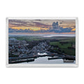 Padstow fridge magnet showing sunset light over the town and Camel Estuary with rain clouds and Trevose Head beyond