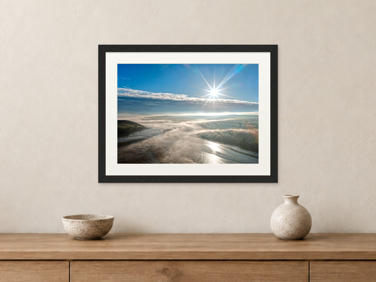 Low clouds at Camel Estuary, Padstow — A3 framed, 22mm black stained frame and 35mm mount. Closer product view.