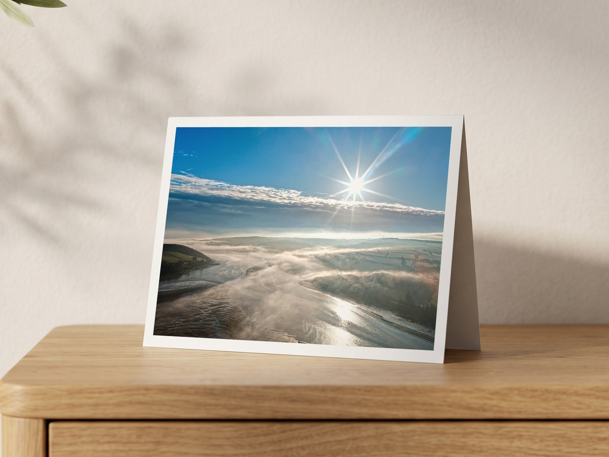 Premium A5 greeting card showing low cloud drifting over the Camel Estuary in bright sunlight