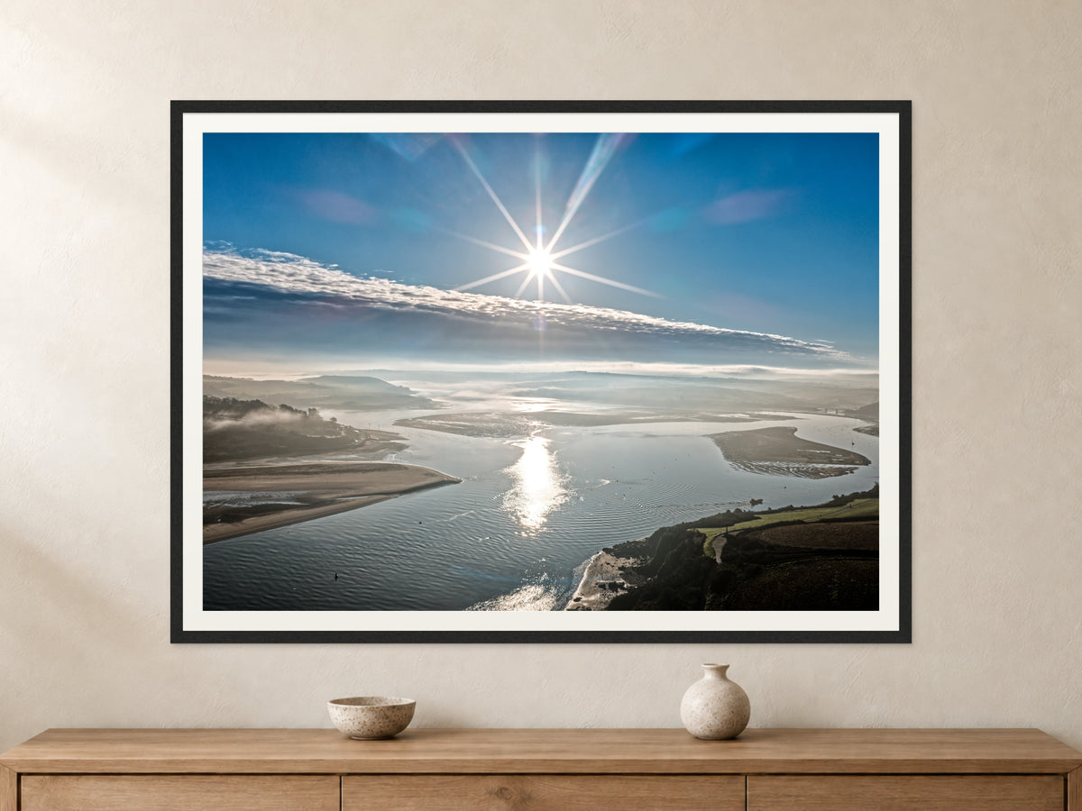 Winter Glare — Camel Estuary — A0 framed, 22mm black stained frame and 35mm mount. Closer product view.