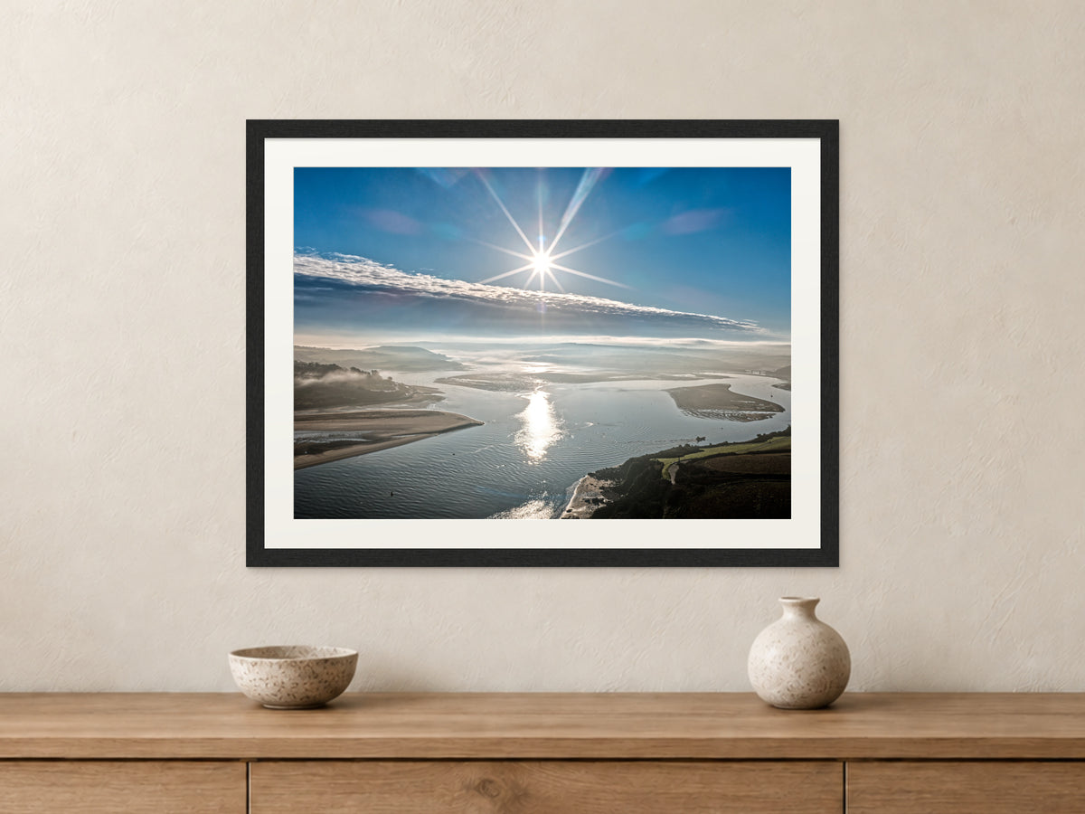 Winter Glare — Camel Estuary — A2 framed, 22mm black stained frame and 35mm mount. Closer product view.