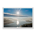 Padstow fridge magnet showing late-morning winter sunlight scattering in shimmering bands across the calm Camel Estuary