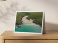 Premium A5 greeting card showing the Polly Joke cove near Newquay with pale sand and blue-green water