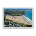 Polzeath fridge magnet showing the busy summer beach and deep blue water with the coast opening towards the Camel Estuary
