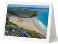 Premium A5 greeting card showing Polzeath Beach and the Camel Estuary in summer