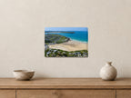 Polzeath — Summer Beach and Stepper Point — A4 canvas, 38mm-deep canvas with mirrored edges. Closer product view.